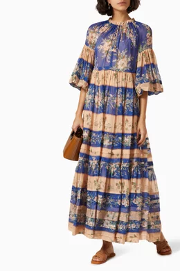 Buy Zimmermann Blue Moonshine Tuck Midi Dress in Cotton For Women Online |  Ounass Saudi