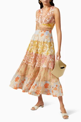 cotton midi summer dress Printed Cotton Midi Dress with Puff Sleeves-Summer Dress – maabetii