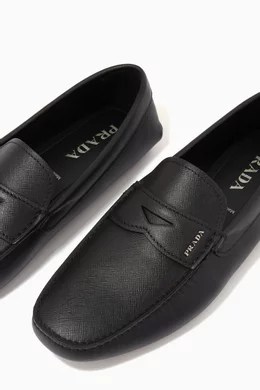 Buy Prada Black Logo Loafers in Saffiano Leather For Men Online Ounass Saudi