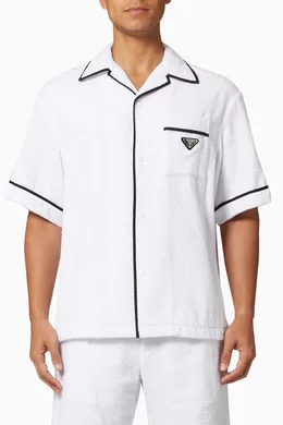 半額以下★PRADA Terry Bowling Shirt White Prada 2021 Terry Cloth Bowling Dress Shirt - White Casual