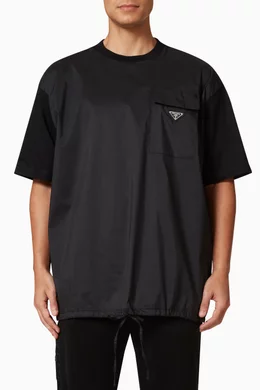 Buy Prada Black Triangle Logo Oversized T-shirt in Re-Nylon