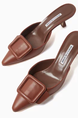 Buy Manolo Blahnik Brown Maysale 50 Mules in Leather For Women Online Ounass Saudi