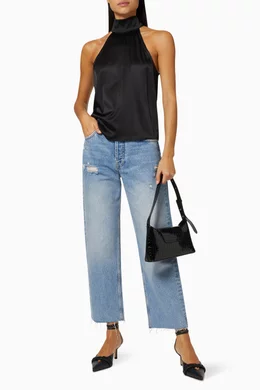 Buy ANINE BING Black Sylvia Halterneck Top in Silk For Women