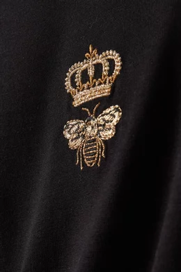 Buy Dolce Gabbana Black Crown Embroidered T-shirt in Cotton For