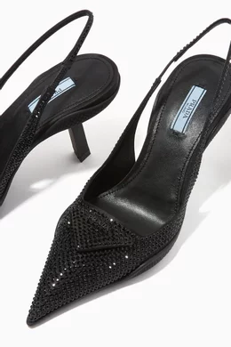 Buy Prada Black Triangle Logo Crystal Slingback Pumps in Satin For Women Online Ounass Saudi