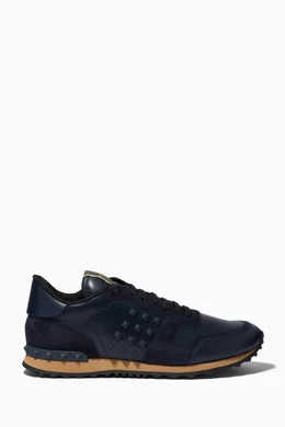 Buy Valentino Garavani Blue Valentino Garavani Rockrunner Sneakers in Mixed Leather For Men Online Ounass Saudi