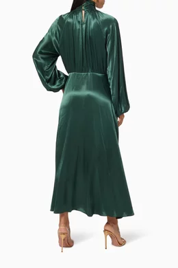 Buy NASS Green Long Sleeve Dress in Satin For Women Online | Ounass Saudi