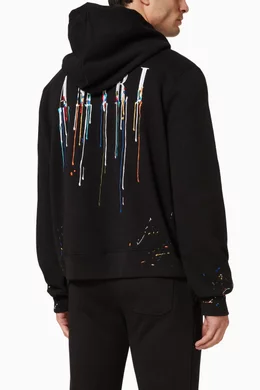 Buy Amiri Black Embroidered Paint Drip Hoodie in Brushed Terry For