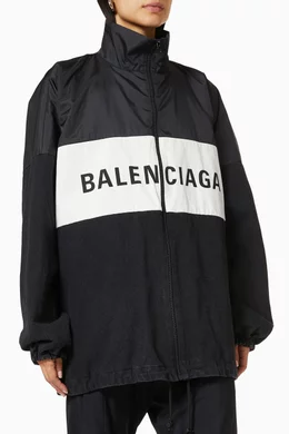 Buy Balenciaga Black Logo Zip Jacket in Nylon & Denim For Women