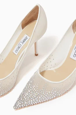 Buy Jimmy Choo White Love 85 Pumps in Degradé Crystal Mesh For