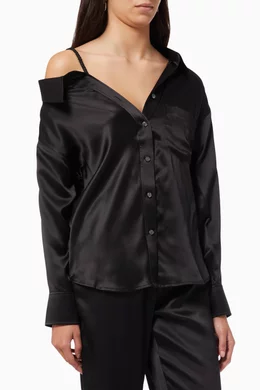 Buy Alexander Black Off-shoulder Shirt in Silk Charmeuse