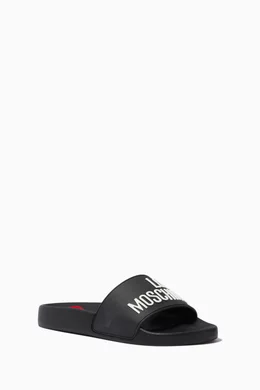 Buy Love Moschino Black Logo Pool Slides in Rubber For Women Online Ounass Saudi