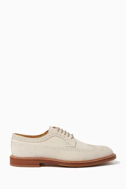 Buy Brunello Cucinelli Neutral Longwing Derby Shoes in Suede For