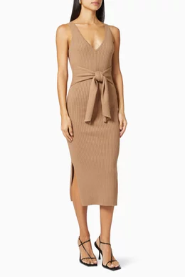 Buy Good American Brown Belted Body Dress in Ribbed Knit For Women Online |  Ounass Saudi