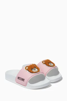 Buy Moschino Pink Contrasting Teddy Bear Slides in Rubber For