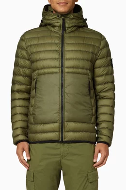 Buy Stone Island Green Compass Logo Jacket in Padded Nylon For Men