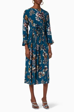 Buy Max Mara Blue Printed Dress in Silk Crepe De Chine For Women Online Ounass Saudi