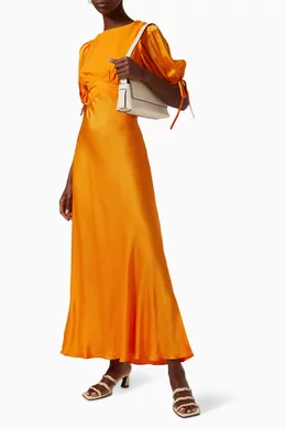 ted baker lysette tie detail satin tea dress Buy Ted Baker Orange Lysette Tie Detail Satin Tea Dress in Viscose For  Women Online