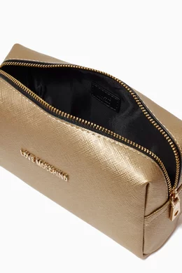 Buy Love Moschino Gold Makeup Bag in Textured Faux Leather For Women Online Ounass Saudi