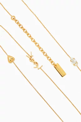 Buy SAINT LAURENT Gold YSL Heart Rhinestone Long Necklace in