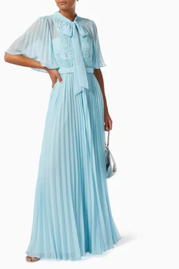self portrait blue chiffon maxi dress 100% Cotton Blue Stripe Midi Dress - All Dresses