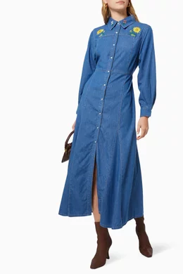Buy RIXO Blue Maddison Dress in Denim For Women Online | Ounass Saudi