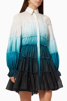 Buy Aje Blue Cosmos Cut Out Tiered Mini Dress in Linen For Women Online |  Ounass Saudi