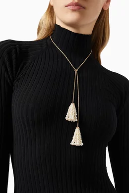 Buy Gafla Gold Bahar Diamonds Pearls Double Tassel Necklace in 18kt Yellow Gold Small For Women Online Ounass Saudi
