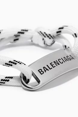 Buy Balenciaga White Logo Plate Cord Bracelet in Brass & Cotton