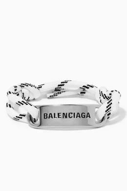Buy Balenciaga White Logo Plate Cord Bracelet in Brass & Cotton