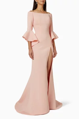 Buy Jovani Pink Off Shoulder Gown in Neoprene For Women Online Ounass Saudi