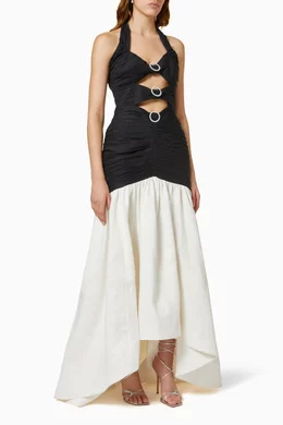 Buy Rasario Black Cut-out Ruched Maxi Dress in Crepe & Linen For Women  Online | Ounass Saudi