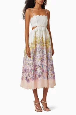 zimmermann jude scalloped cut-out linen midi-dress ZIMMERMANN Jude Scalloped Linen Midi Dress