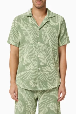Buy OAS Green Banana Leaf Cuba Shirt in Cotton Terry For Men