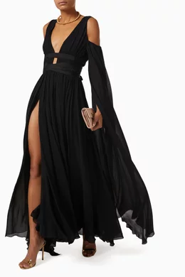 pinko pleated maxi dress Pinko Brown Cicogna Polyester Pleated Maxi Dress