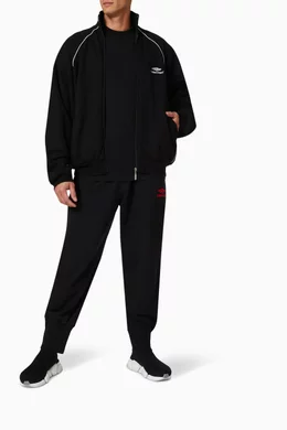 Buy Balenciaga Black 3B Sports Icon Tracksuit Jacket in Fleece For