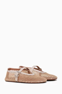 【透け感で魅せる】ALAIA Fishnet Flat Ballet Khaki/Nude/Black ALAÏA BALLET FLATS JEWEL IN FISHNET |ALAÏA US