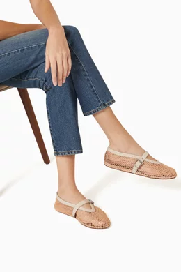 【透け感で魅せる】ALAIA Fishnet Flat Ballet Khaki/Nude/Black Fishnet ballet flats in black - Alaia | Mytheresa