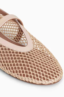 Buy Alaïa Neutral Fishnet Ballet Flats in Mesh & Patent