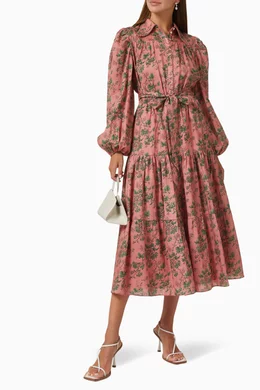 Buy Keepsake The Label Pink Flourish Long-sleeve Midi Dress in Ramie For  Women Online | Ounass Saudi