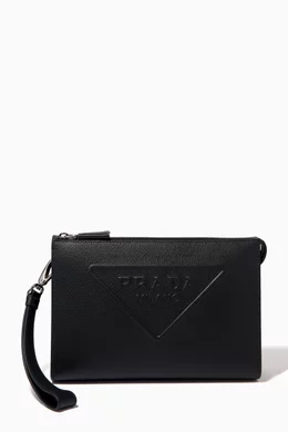 Buy Prada Black Embossed Logo Pouch in Saffiano-leather For