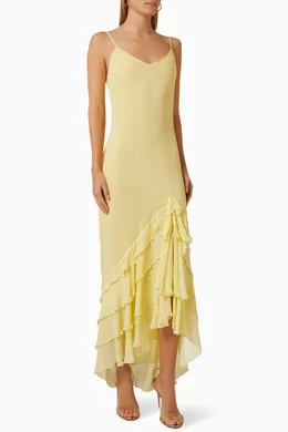 Buy De La Vali Yellow Fuente Ruffle Dress in Silk For Women Online