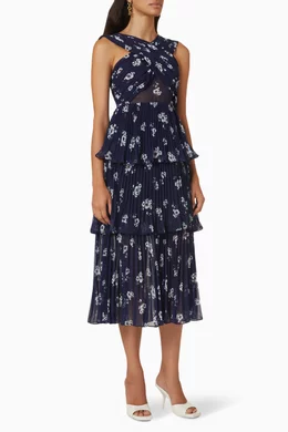 Buy Self-Portrait Blue Pansy Print Crossover Midi Dress in Chiffon For  Women Online | Ounass Saudi