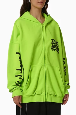 Buy Balenciaga Green Balenciaga Music Acid Arab Merch Zip Hoodie in Medium Fleece For UNISEX Online Ounass Saudi