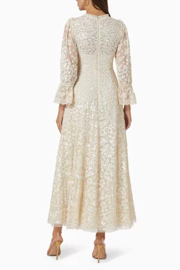 chinese dress ladies Rosee de Matin Long Sleeve Semi Sheer Lace Dress in White