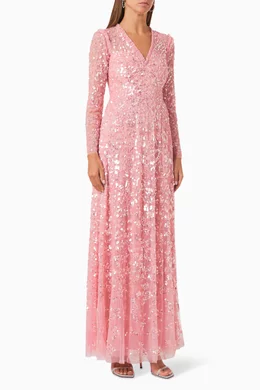 needle and thread pink sequin dress Sequin Paradise V-Neck Gown  Pink