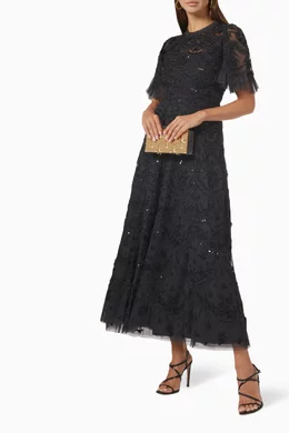 Buy Needle & Thread Black Lily Bloom Sequin Midi Dress in Tulle For Women  Online | Ounass Saudi