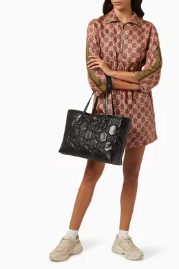 Buy Gucci Black Medium Tote Bag in GG Matelassé Leather For