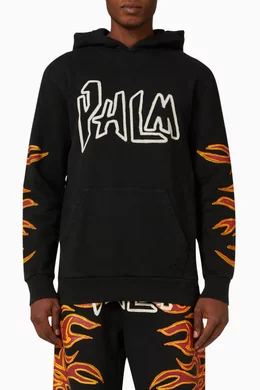 Buy Palm Angels Black Graffiti Flames Logo Hoodie in Cotton Terry For Men Online Ounass Saudi