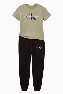 Buy Calvin Klein Black Monogram Logo Sweatpants in Cotton For Girls Online Ounass Saudi